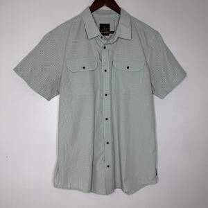 prAna Shirt Mens Large Green Short Sleeve Button Front Organic Cotton Blend